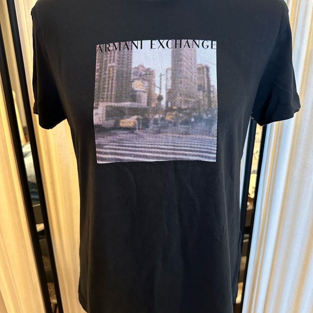 Armani Exchange Black Cityscape Short Sleeve Tee